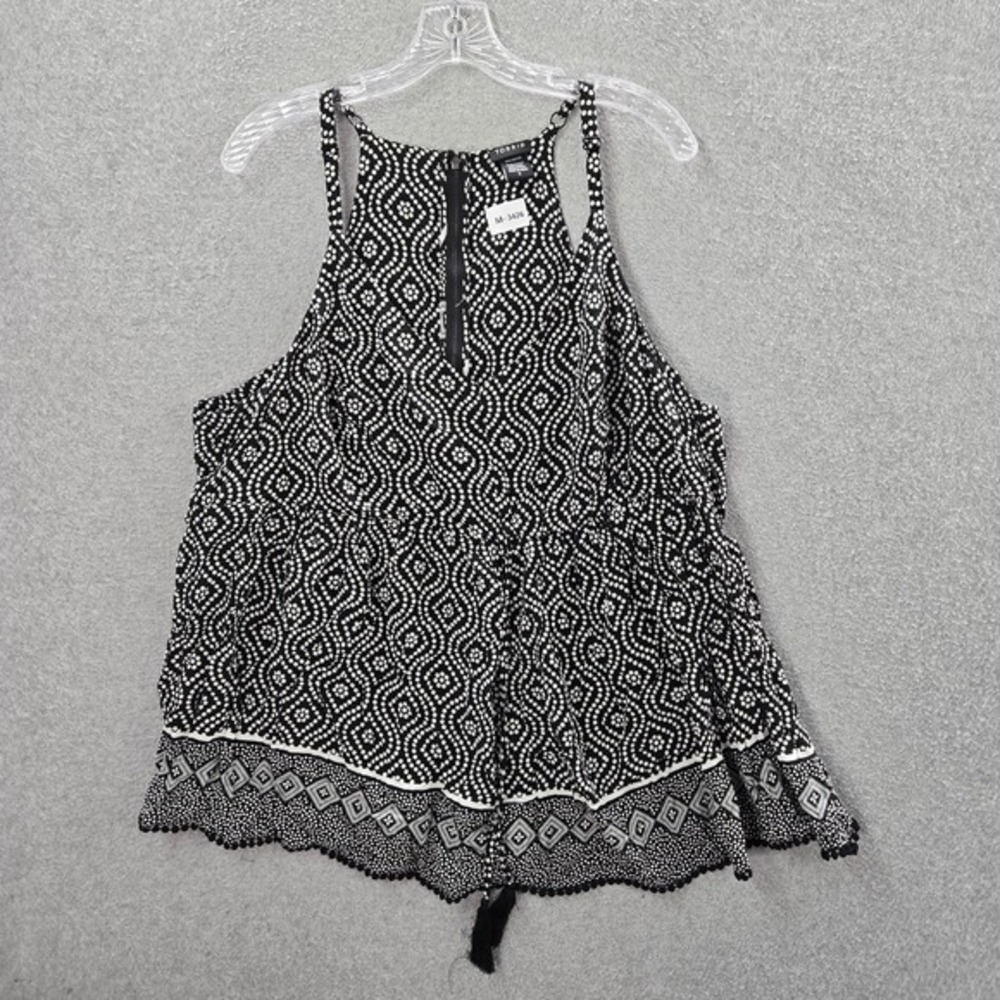 Torrid Women Blouse 3 Black White Tank Geometric Zipper Babydoll Drawstring